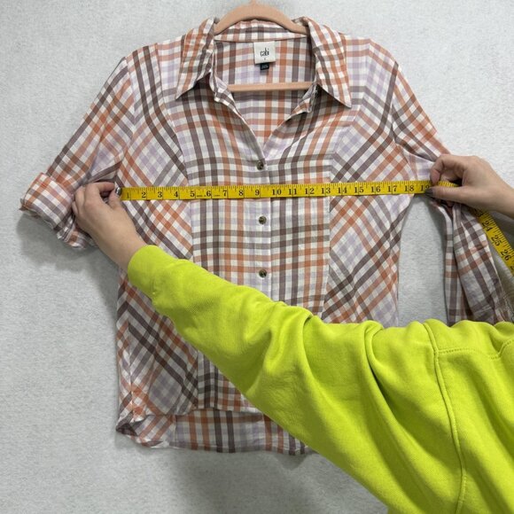 Cabi Shirt Womens Small Brown Orange Purple Plaid Button Front Roll Tab High Low - Picture 4 of 10